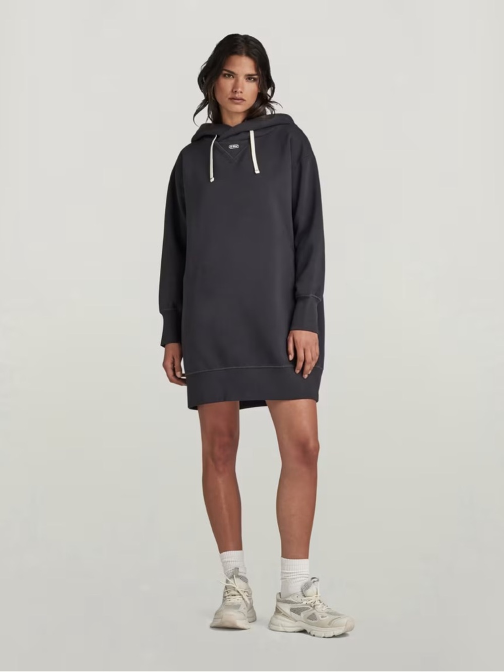G-Star Shadow Gray Loose Hoodie Dress with Contrast Drawcord Sz S